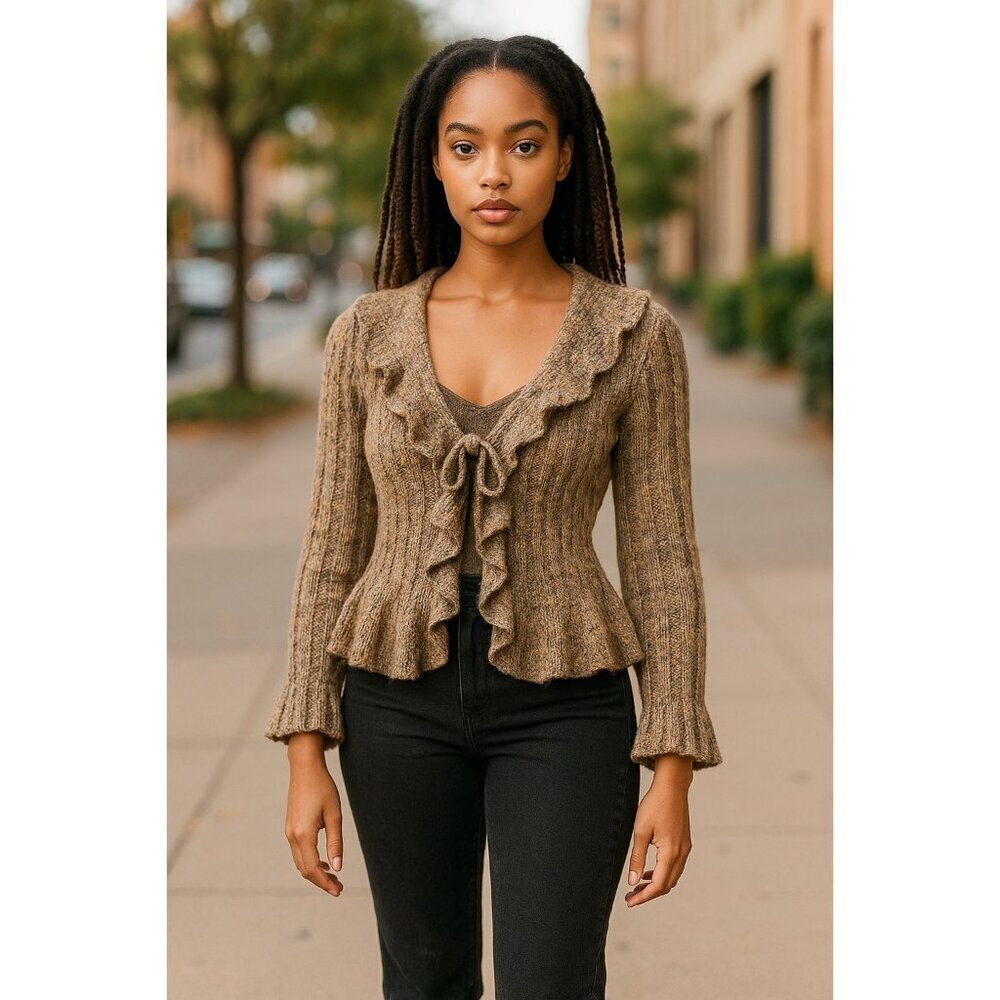 Ruby Rd. Women's Multi Brown Colored Knitted Cardigan
